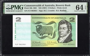 Australia 2 TWO Dollars P38b R82 1967 Coombs Randall PMG64 UNC EPQ PREFIX FLY - Picture 1 of 2