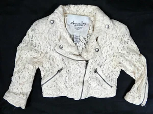 White LACE XS american rag cie motorcycle jacket crop moto biker yellow jacket  - Picture 1 of 6