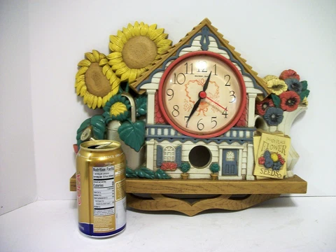 Burwood Flower Clock Works GREAT Sunflowers Seeds Watering Can Motiff Blue Mauve Cover