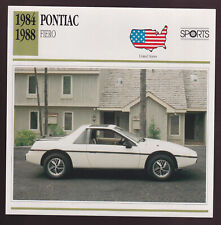 1984-1988 Pontiac Fiero White Car Photo Spec Sheet Info Stat CARD 1985 1986 1987