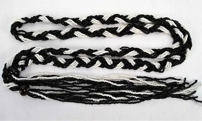Elegant Adjustable Braided Beaded Waist/Hip Belt Hippie Bohemian Black & White - Image 1 of 3