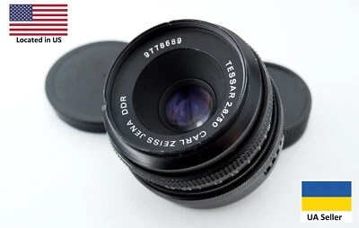 Black Carl Zeiss Jena DDR TESSAR Germany sharp lens 50mm f/2.8 M42 mount - Image 1 of 4