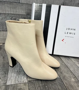 John Lewis Paddington Heeled Boots UK 6 Ivory Off White Ankle Leather Classic BN - Picture 1 of 12