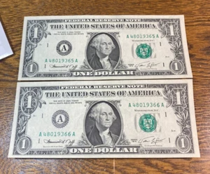 2 Consecutive 1974 $1 FRN's Nice Original Gem CU CHRC - Picture 1 of 2