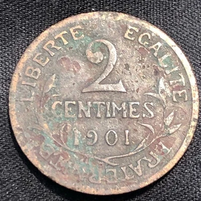 Moneda de bronce de 2 céntimos Francia 1901 - AG (aproximadamente en buen estado) Foto 1 de 4