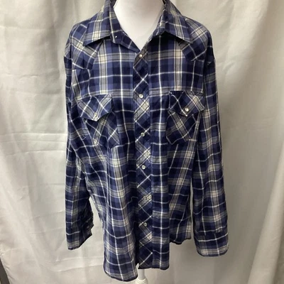 Camisa Rustler Para Hombre Azul A Cuadros Perla A Presión Colas X Largas Vaquero Occidental Grande Foto 1 de 4