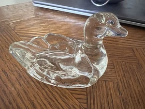 Glass Duck Shaped Match Toothpick Holder Clear Vintage - Picture 1 of 8