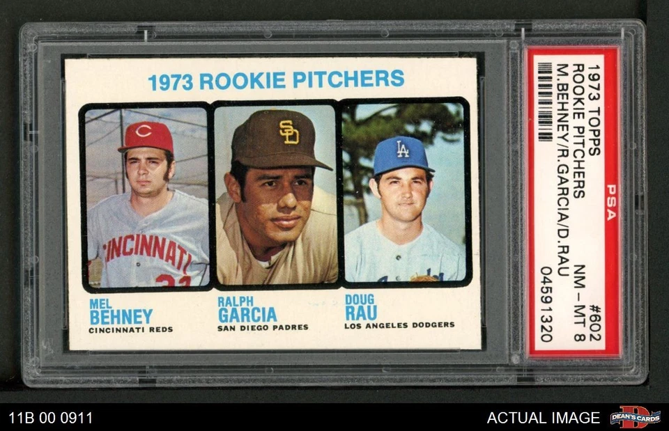 1973 Topps #602 Mel Behney RC Pitchers Reds / Padres / Dodgers RC PSA 8 - NM/MT - Image 1 of 1