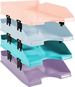 Exacompta Letter Trays Combo Midi Aquarel Glossy Pastel Pack 4 113296SETD - Afbeelding 1 van 1