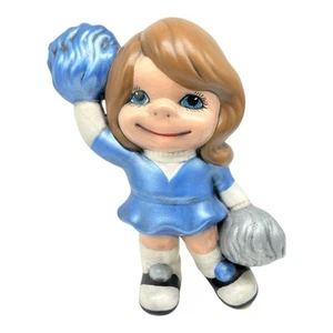Vintage Atlantic Mold Ceramic Smiley Cheerleader Hand-painted 1970s Blue & White - Picture 1 of 9