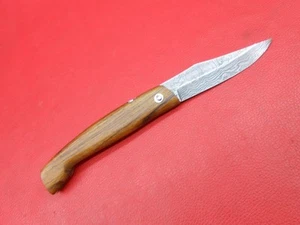 Coltello cartella attrito damascato modello fatto a mano personalizzato impugnatura legno teak S87 - Foto 1 di 9