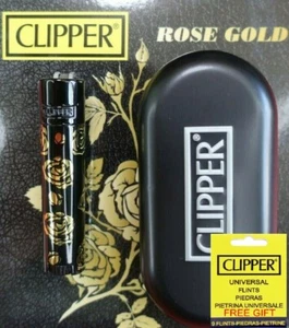 Genuine Clipper Metal Lighter Mini Size GOLD ROSES With Chrome Case NEW - Picture 1 of 6