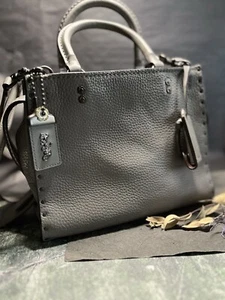 Rare Coach 1941 Rogue 25 Grey With Rivets Plum Suede Lining & Tea Rose Accents - Picture 1 of 11