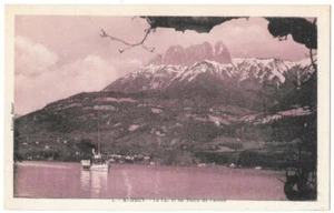 ANNECY 74 Le Lac et les dents de l'Anton CPA sépia animée non circulée - Imagen 1 de 2