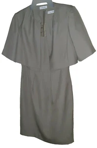 Calvin Klein Beige Brown 2 Piece Dress Jacket Women Suit Pleats Lined Size 8P - Picture 1 of 9