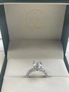 Oval Lab-Created Diamond Solitaire with Hidden Halo & Pave Band Ring 4ct E-F/VS1 - Picture 1 of 9