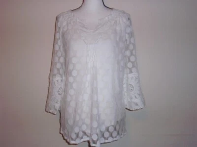 Alfaro sheer polka dot v neck long bell sheer sleeve blouse Size L - Image 1 of 4