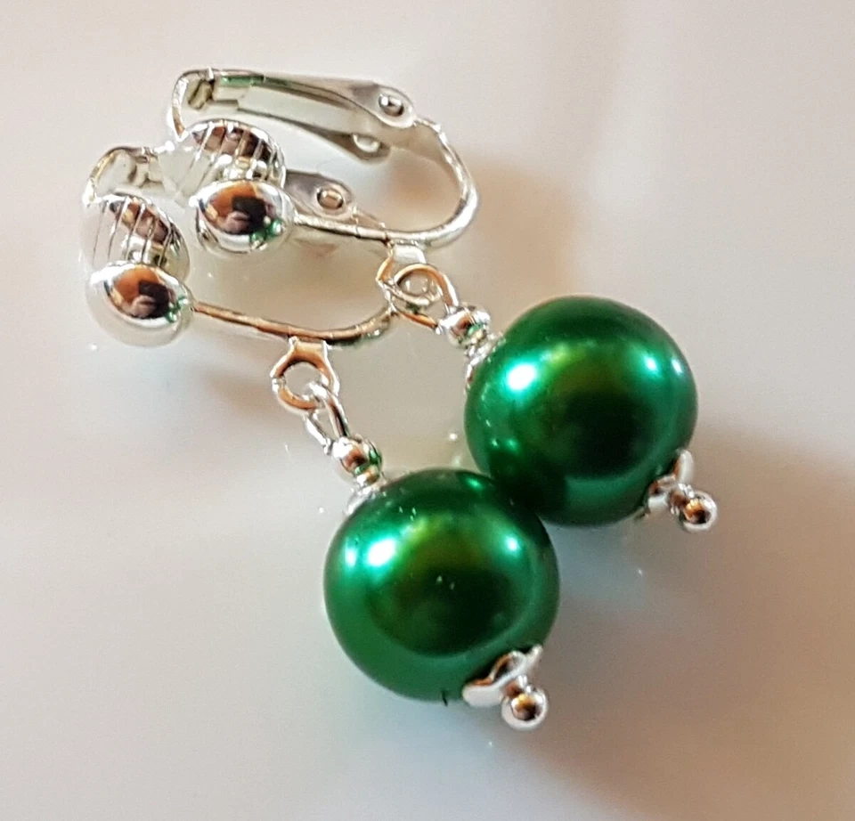 OHRCLIPS  CLIPS VERSILBERT 10 mm GRÜNE PERLEN  - Bild 1 von 1