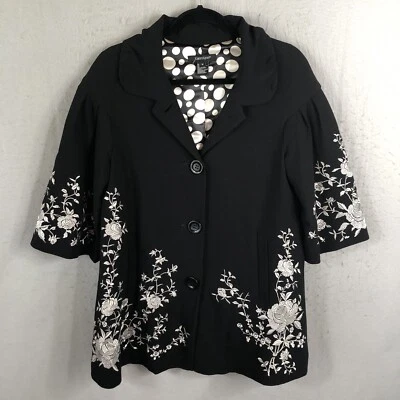 Chaqueta Karen Kane Mujer Mediana Negra Blanca Bordada Artística Carrera Elegante Foto 1 de 4