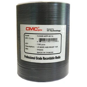 100 CMC Pro Taiyo Yuden Premium 16X White Inkjet DVD-R Hub Print TDMR-WPP-SK16 - Picture 1 of 1