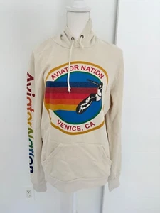 Aviator Nation Beige Hoodie Pullover Sweatshirt Casual Activewear VENICE CA - Picture 1 of 8