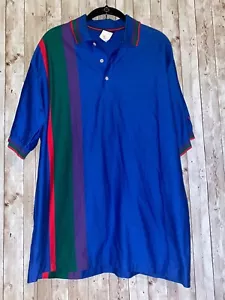 Vintage 90's Jantzen Men's Blue Polo Shirt Green & Red Stripes Medium NWT - Picture 1 of 11