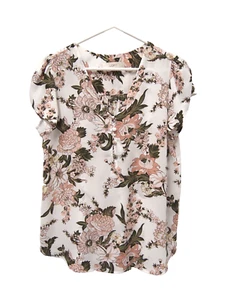 LOFT Womens Top S White Floral Chiffon Button Up Flutter Sleeve 502834 - Picture 1 of 6