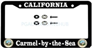 License Plate Frame Black Stainless Steel Vinyl Letters for Carmel by The Sea 1 - Picture 1 of 4