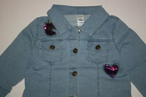 New Carter's Girls Denim Blue Jean Jacket 6 6X Year Sequin Unicorn & Heart - Picture 1 of 2