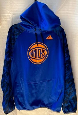 Adidas New York Knicks NBA Blue Camo Sleeves Hoodie Sweatshirt | Blue | Mens M - Image 1 of 3