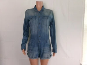 Forever 21 Front Button Denim Shorts Jumpsuit     SIZE: L    BLUE/LIGHT WASH - Picture 1 of 3