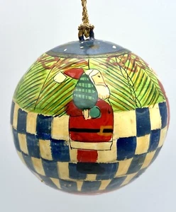 CUTE Wood Hand Painted Ball Christmas Ornament 2.75" Santa Theme Made in India - Picture 1 of 8