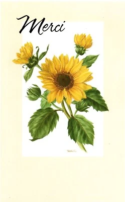 Tarjeta de felicitación girasoles girasol amarillo agradecimiento Merci idioma francés Foto 1 de 3