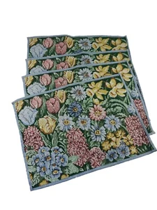 Floral Tapestry Style Placemats Set of 4 Green Blue Yellow Cottagecore 18X13" - Picture 1 of 10