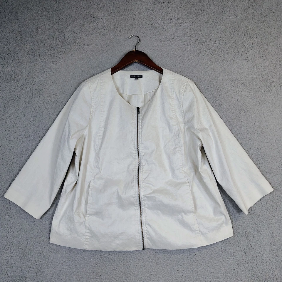 Chaqueta Eileen Fisher para mujer XL? (46" Pecho) Marfil Cremallera Completa Manga 3/4 Preppy Foto 1 de 4
