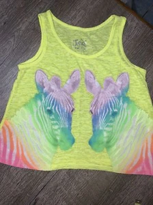 Justice sz 12 Neon yellow rainbow zebra Zoo tank top shirt guc - Picture 1 of 4