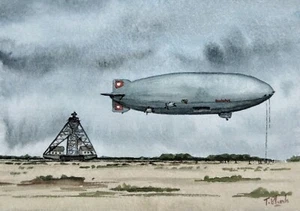 ACUARELA ORIGINAL - Avión LZ 129 ""Hindenburg"". - Imagen 1 de 1