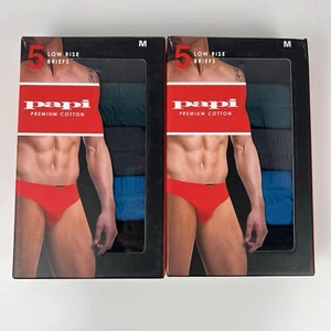 (2) Papi Men's Premium M 32-34 Cotton 5-Packs Low Rise Briefs Multi Colors NWT - Picture 1 of 4