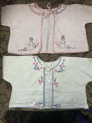 Jaqueta de bebê vintage flanela top bordado coelho para boneca mamãe personagem alemão - Imagem 1 de 4