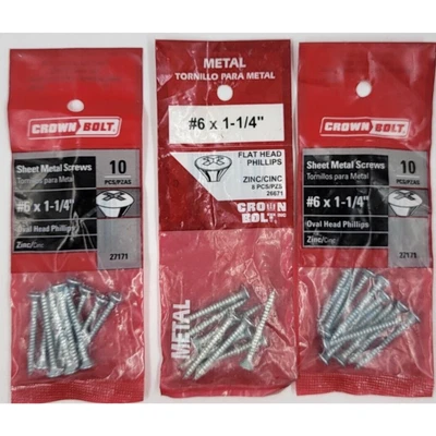 Crown Bolt #6 X 1 1/4" Phillips Cabeza Ovalada Tornillos para Chapa Paquete de 10 Lote de 3 Foto 1 de 3