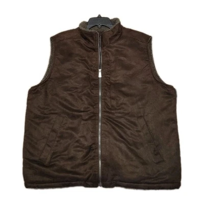 Rainforest Micro Suede Sherpa Lined Vest Men's Large Zip Brown Sleeveless Coat  - Image 1 of 4