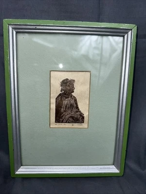 Impresión en madera de arte moderno de mediados de siglo de colección de mujer "OLD LADY" firmada #1/20 Foto 1 de 4