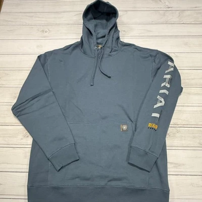 Ariat Rebar Graphic Hoodie Mens Large Blue Fleece Sweater Workwear NWOT - Image 1 of 4