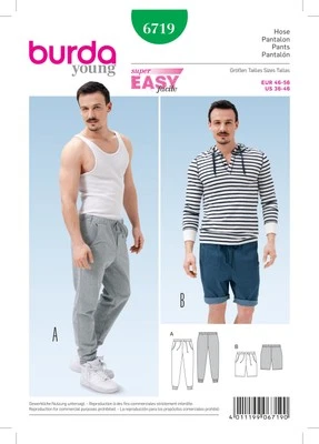 Burda Style Men's Pants Sewing Pattern for Stylish Creations B6719 - Image 1 of 2
