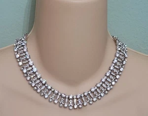 Nadri Rhodium Plated Cubic Zirconia Bib Collar Choker Necklace ~ 17.5" - Picture 1 of 11