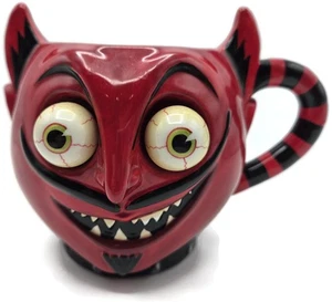 Dept 56 Googly Eye Devil Mug Coffee Cup Red Black 3D Eyeballs Halloween Retired - Picture 1 of 8