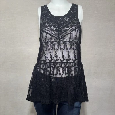 Sexy camiseta sin mangas Express de encaje negra transparente túnica pequeña bruja hada oscura caprichosa Foto 1 de 4