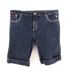 Baby Phat Bermuda Jean Shorts Womens Size 22 Blue Dark Wash Denim Cuffed Pockets - Picture 1 of 7
