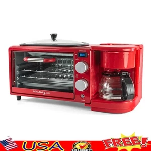 Estación de desayuno retro 3 en 1 cafetera plancha tostadora horno ahorro de espacio EE. UU. - Imagen 1 de 9