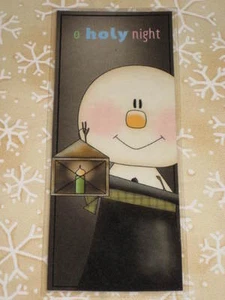 PRIMITIVE CHRISTMAS WINTER LAMINATED BOOKMARK SNOWMAN HOLY NIGHT CL12-5 - Picture 1 of 1